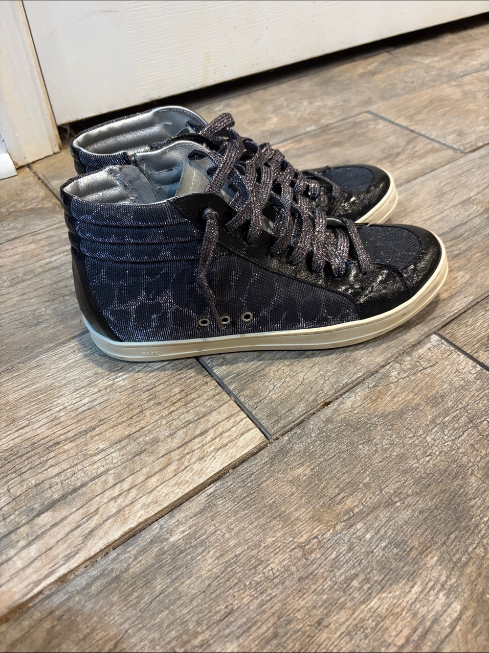 P448 Women's Skate High-Top Sneakers gray metallic leopard print size 39 US 8.5